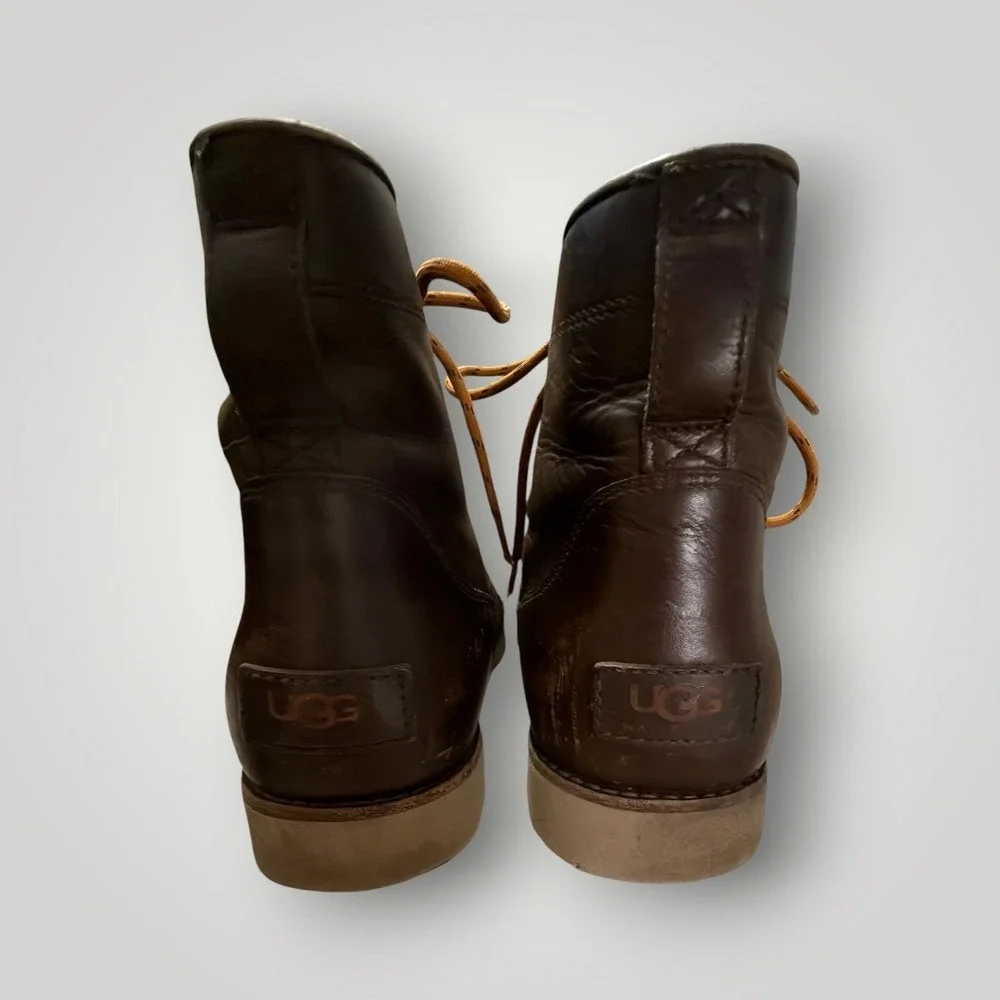 UGG Agnar Moc Toe Boots Men 10 Brown Leather Waterproof Lace Up Lug Sole Rugged
